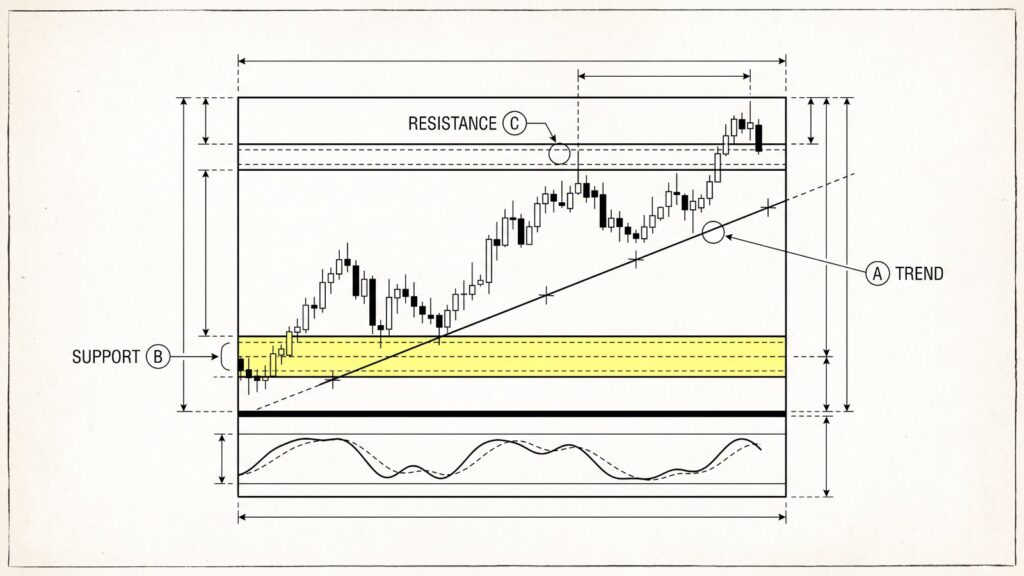 Technische Analyse: Trend, Unterstützung und Widerstand im Chart